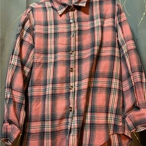 Pink Plaid Button-Up Shirt